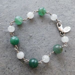 Lucky in Love - Aventurine and Rose Quartz Beaded Sterling Silver Bracelet